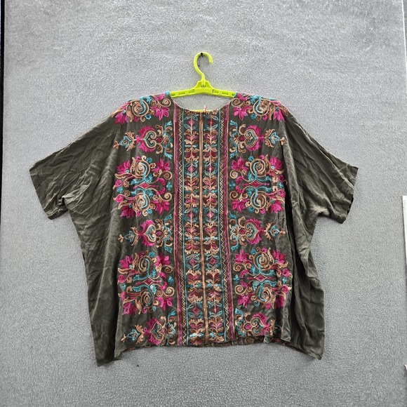 Umgee Women Blouse M/L Olive Green Floral Boho Embroidered V-Neck Pullover NWT - Picture 8 of 8
